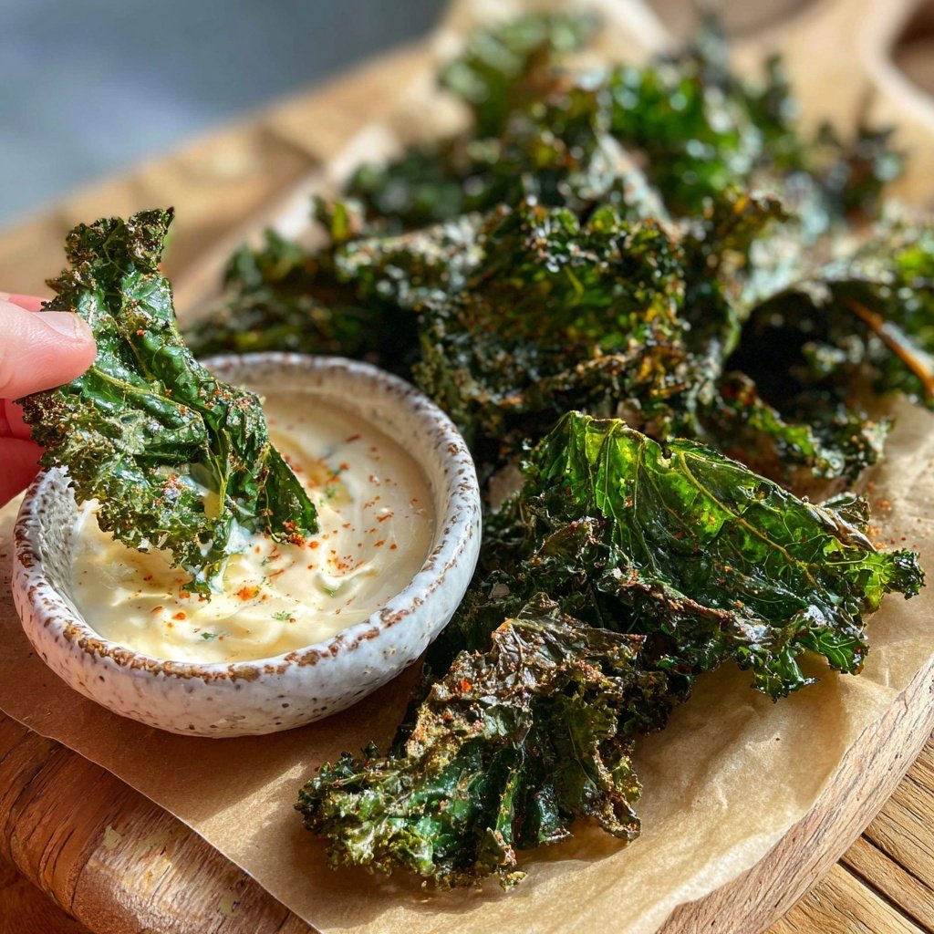 Knusprige Grünkohl Chips mit Dip
