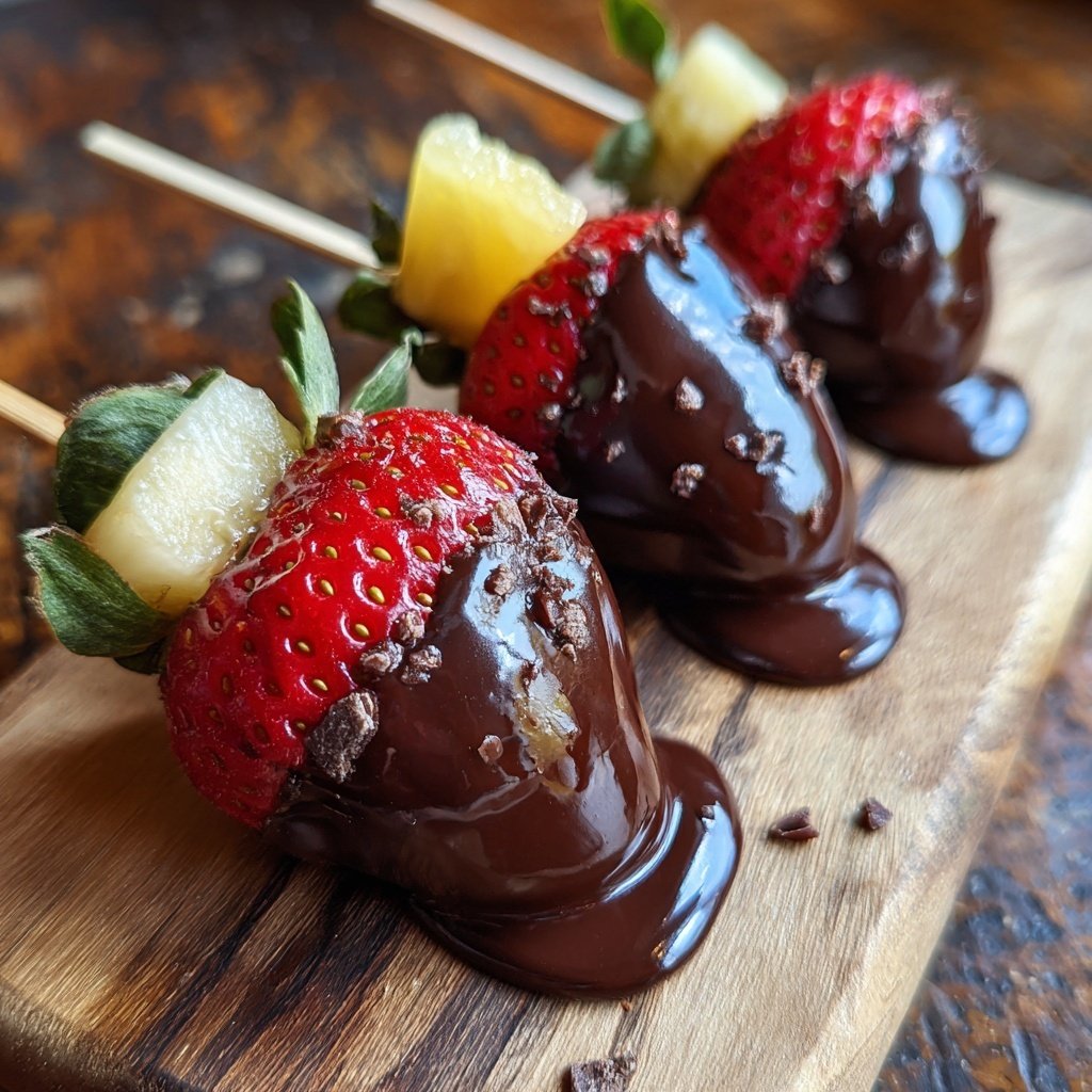 Schoko Obst Spieße als Dessert