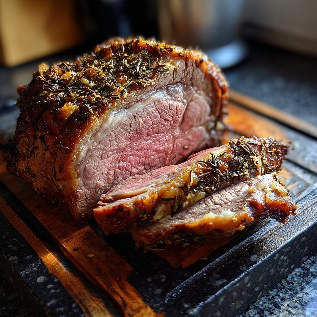 Prime Rib mit Knoblauch Kräuter Kruste