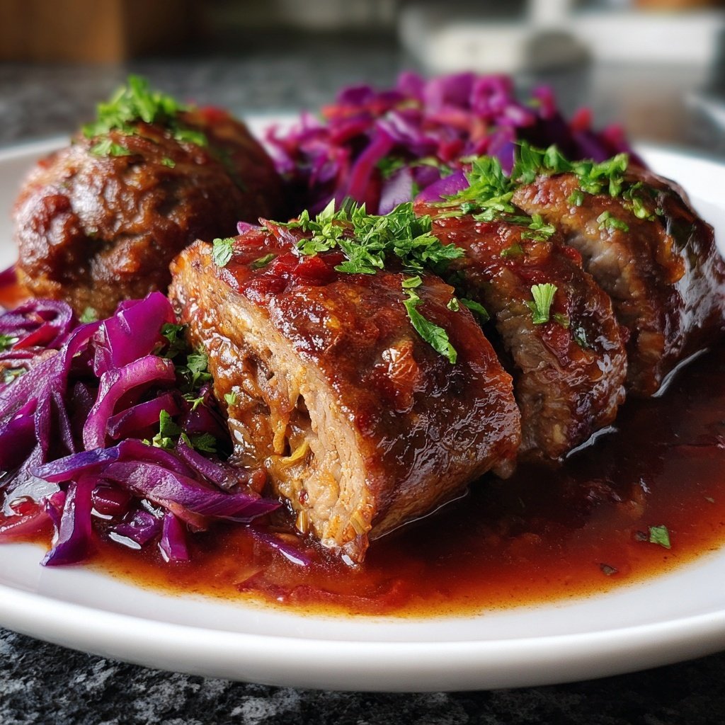 Rinderrouladen mit Rotweinsoße und Apfelrotkohl​
