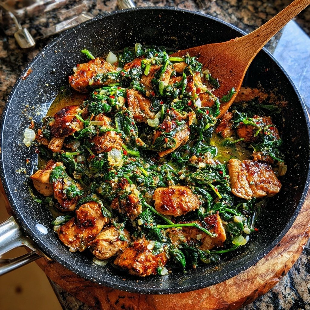 Einfache Puten- und Spinat-Pfanne