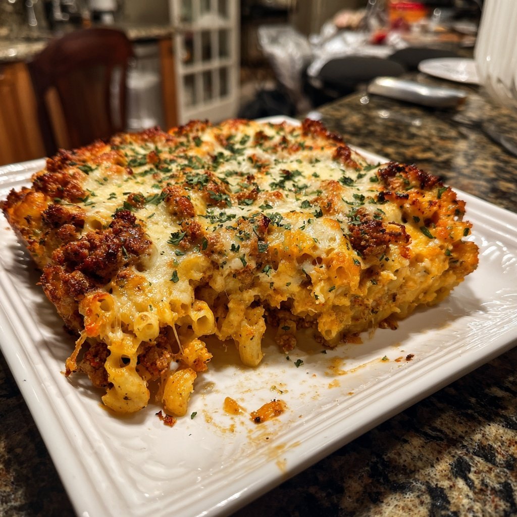 Cremiger Auflauf mit Putenhackfleisch und Pasta