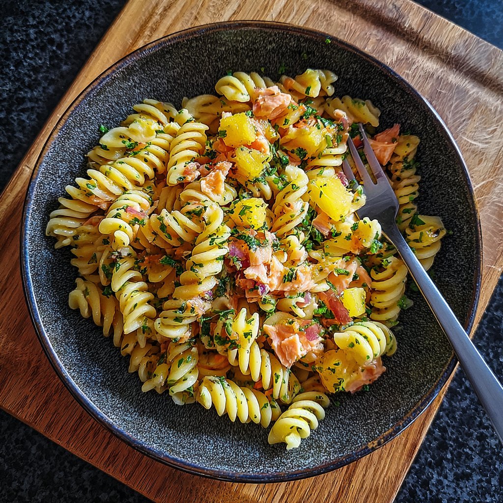 Fruchtige Lachs-Pasta mit Ananas
