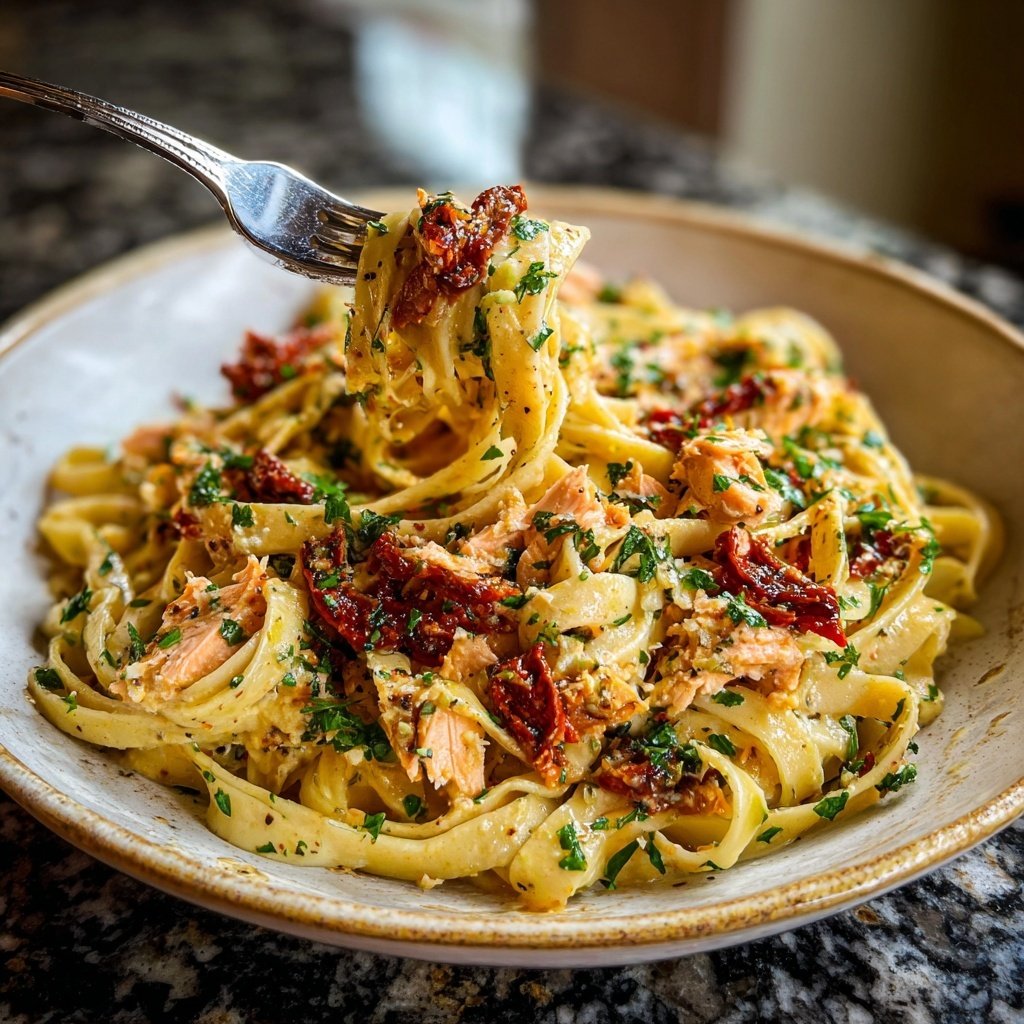 Sundried Tomato Salmon Fettuccine