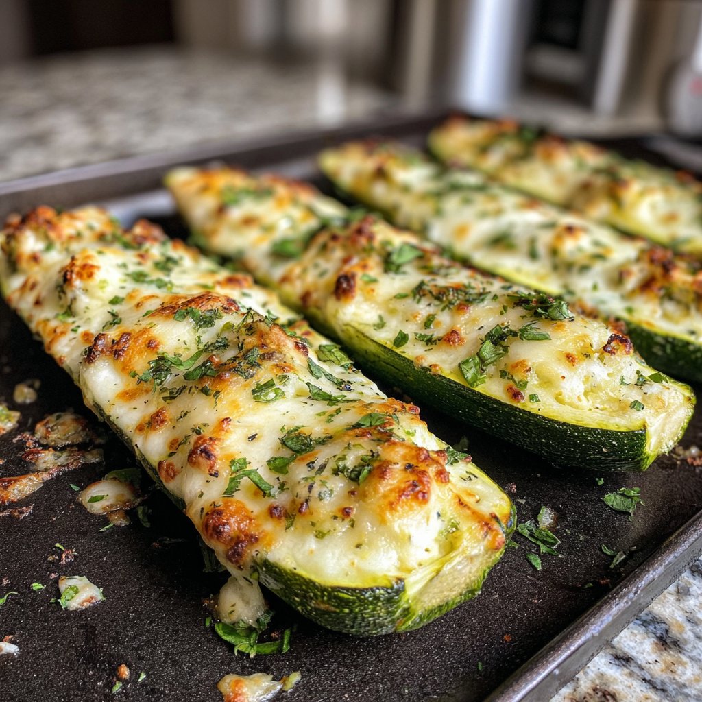 Gebackene Hüttenkäse Zucchini Boote