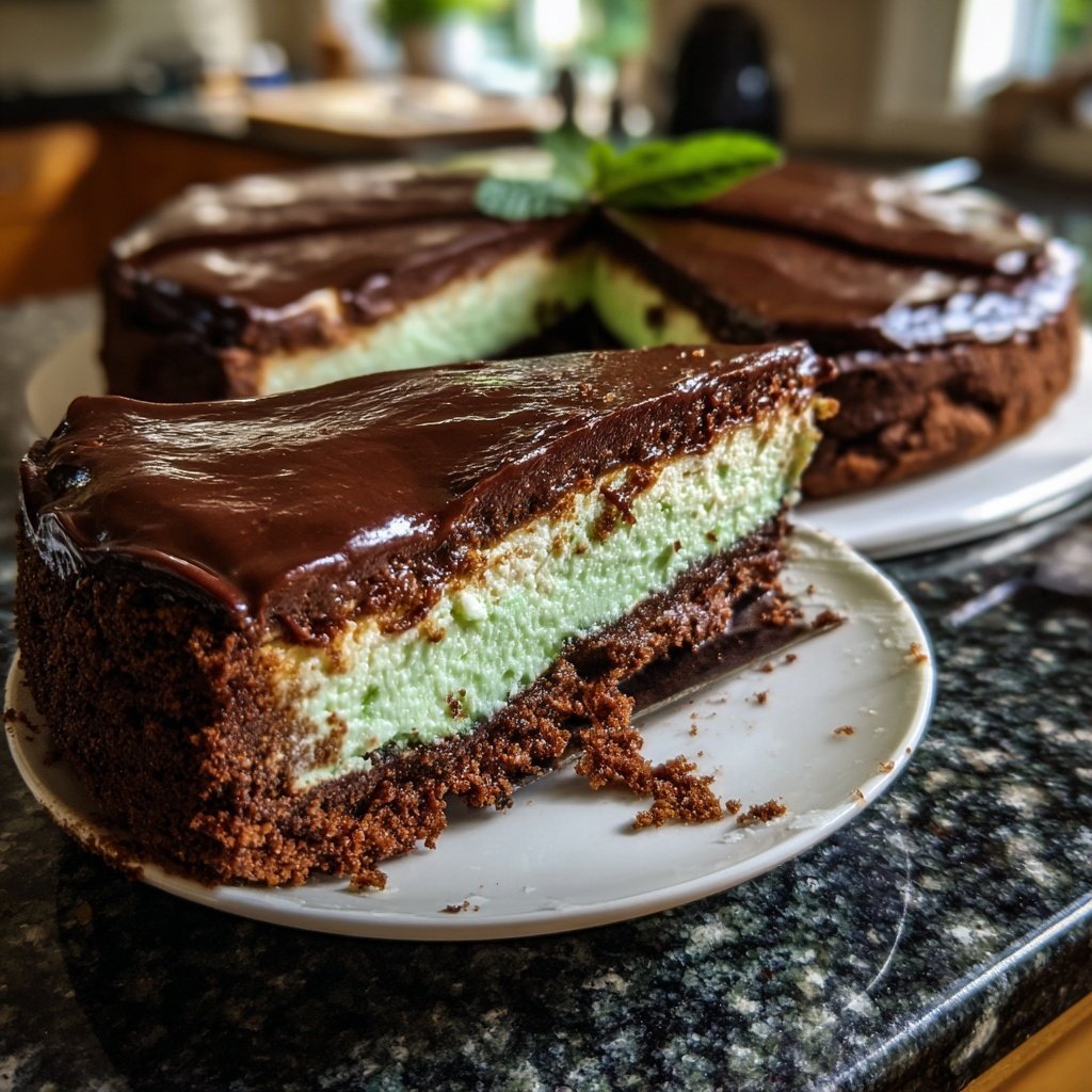 Pfefferminz Käsekuchen mit Schokolade Kruste