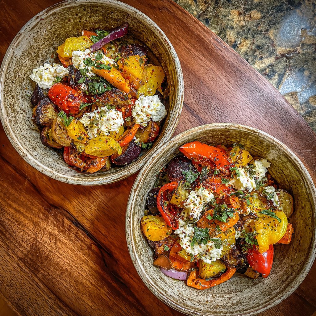 Geröstete Gemüse Hüttenkäse Schalen