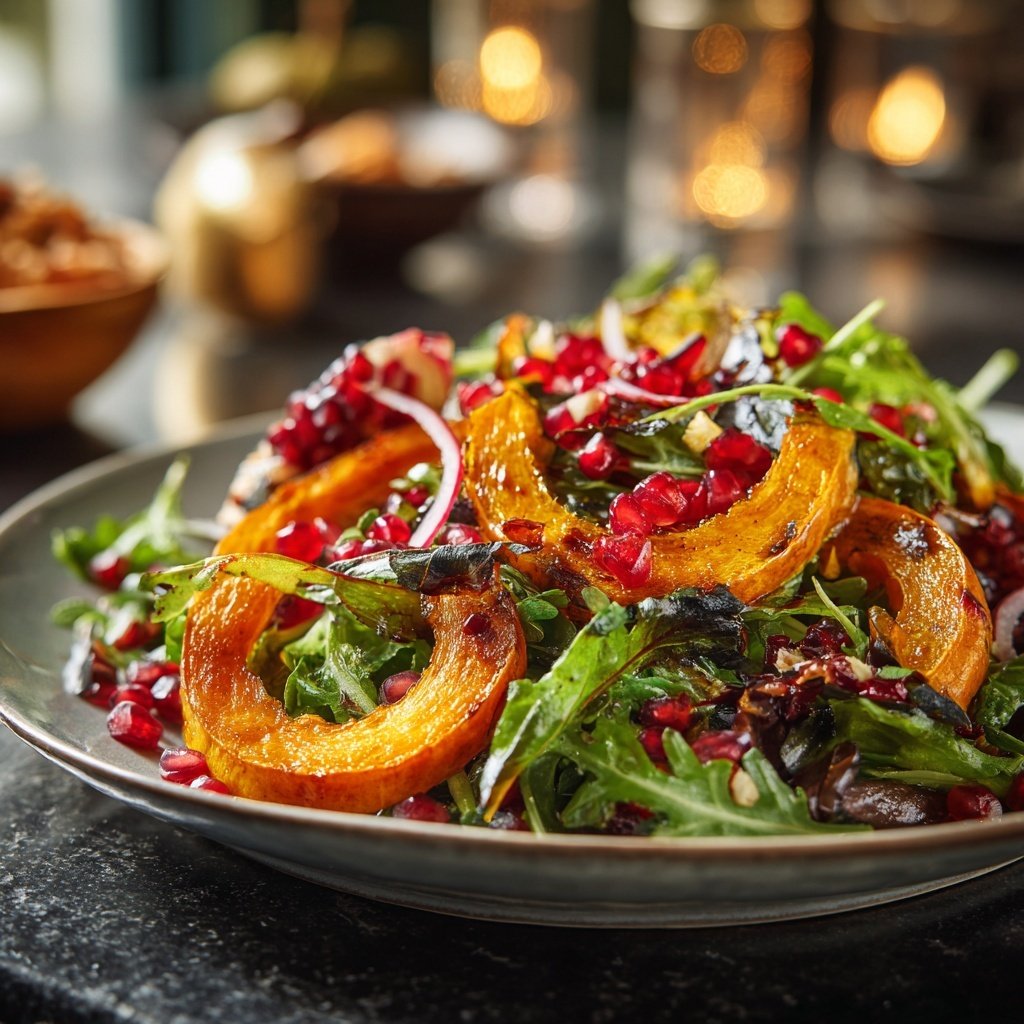 Herbstlicher Salat mit Kürbis und Granatapfelkernen