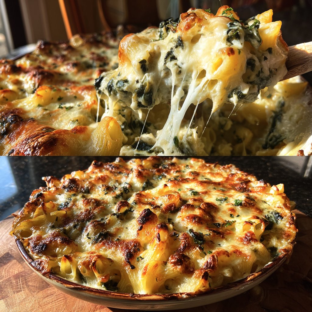 Cremiger Spinat-Nudelauflauf