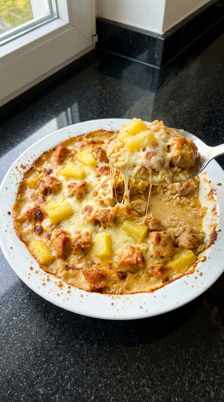 Ananas Hähnchen Reis Auflauf