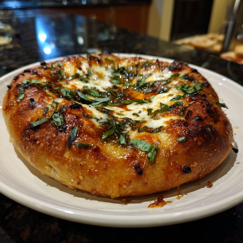 Heißhonig Pizza mit frischem Basilikum