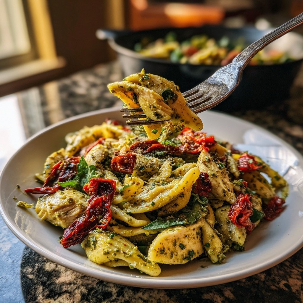 Hähnchen Pesto Pasta Salat frisch