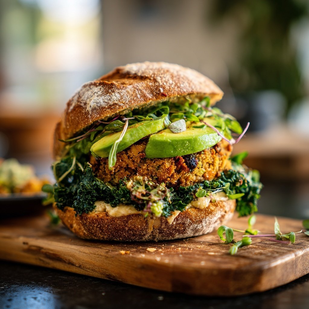 Seetang Kelp Burger mit Avocado