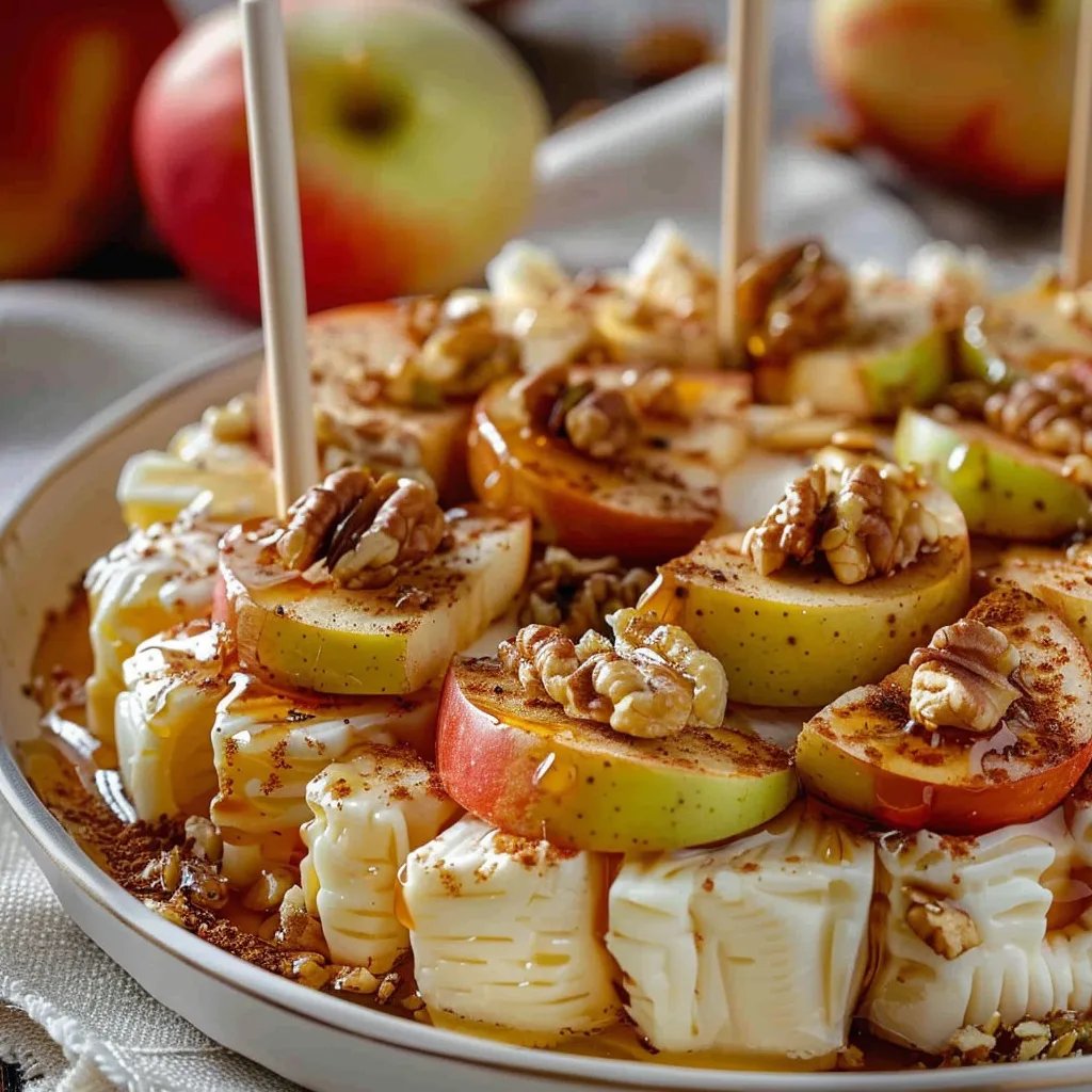 Apfel-Camembert-Spieße mit Walnüssen genießen